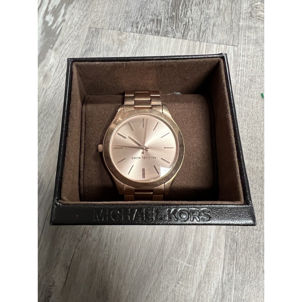 Michael Kors (MK3197) Slim Runway Mono Rose Gold-Toned Stainless Steel Watch